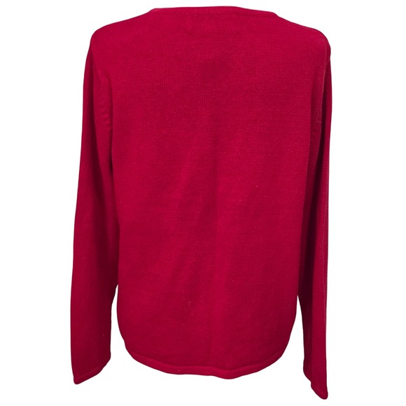 Tiara International Christmas Snowman Holiday Embroidered Red Cardigan L BA - Picture 7 of 9
